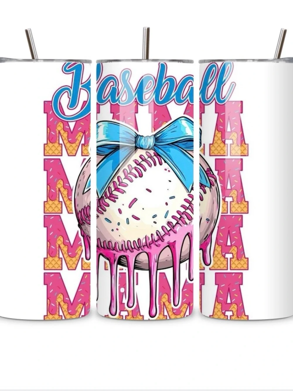 Baseball Mama Pink & Blue Stainless Tumbler